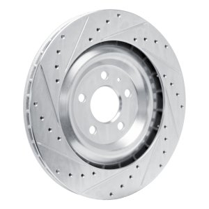 Porsche Macan Brake Rotor (1) - Rear Left - R1 Concepts - Drilled & Slotted - Silver - `15-`18